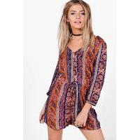 printed button front playsuit multi