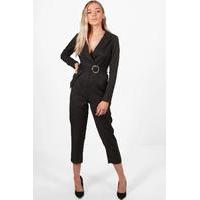 Premium Tailored O-Ring Belted Jumpsuit - black
