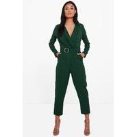 Premium Tailored O-Ring Belted Jumpsuit - green