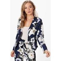 Premium Floral Woven Tailored Blazer - navy