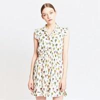 Printed Sleeveless Dress with Shirt Collar