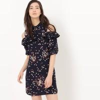 Printed Cold Shoulder Dress with Frills