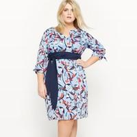 Printed Tunic Dress with 3/4 Length Sleeves