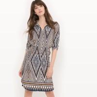 Printed Long-Sleeved Dress with Elasticated Waist