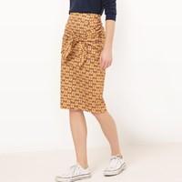 Printed Pencil Skirt with Tie