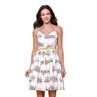 Printed Shoestring Strap Dress, Flared at the Waistline