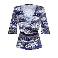 Printed Crossover Blouse with 3/4 Length Sleeves