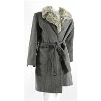 Principles Size 12 Grey Wool Blend Coat with Faux Fur Trim