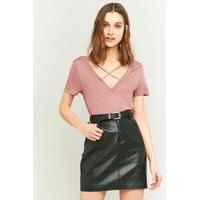 Project Social T Karlie Cross-Front Deep-V T-shirt, PINK