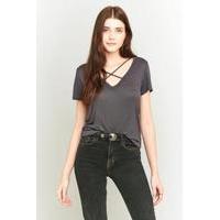 Project Social T Karlie Cross-Front Deep-V T-shirt, BLACK