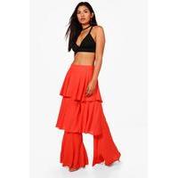 Premium Layered Ruffle Woven Trousers - red