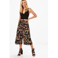 Printed Woven Wide Leg Culottes - black