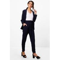 premium paper bag waist belted trouser navy