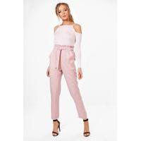 premium paper bag waist belted trouser rose