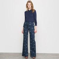 Printed Flared Stretch Cotton Trousers