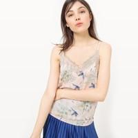 Printed Camisole with Lace Detail