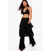 Premium Layered Ruffle Woven Trousers - black