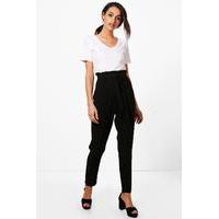 Premium Paper Bag Waist Belted Trouser - black