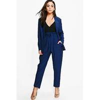 Premium Paper Bag Waist Belted Trouser - navy