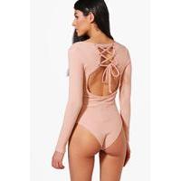 Premium Ribbed Lace Back Bodysuit - blush