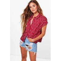 Printed Short Sleeved Boxy Shirt - berry