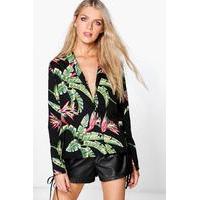 Printed Plunge Neck Shirt - black