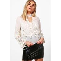 Premium Lace Trim Woven Choker Top - ivory