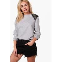 Premium Studded Shoulder Sweatshirt - grey