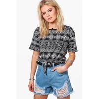 Printed Tie Crop Top - black