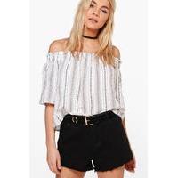 Printed Stripe Off The Shoulder Top - white