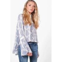 printed crochet trim blouse ivory