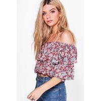 printed tiered cold shoulder top multi