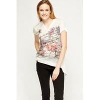 Printed Contrast Dip Hem Top