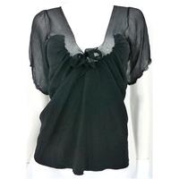 Prada Size 8 Black Silk Blend Top with Bow Detailing