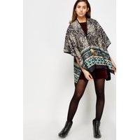 Printed Trim Wrap Poncho