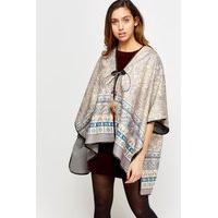 Printed Trim Wrap Poncho