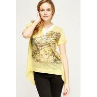 printed contrast dip hem top