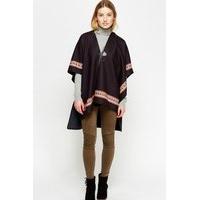 Printed Trim Fleece Wrap Poncho