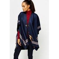 Printed Trim Fleece Wrap Poncho