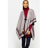 Printed Trim Fleece Wrap Poncho