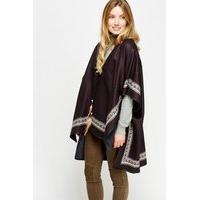 Printed Trim Fleece Wrap Poncho