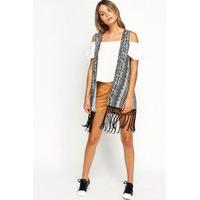 printed sleeveless tassel kimono