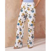 Print Slouch Linen Mix Trousers Long