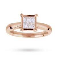 Princess Cut 0.50 Carat Total Weight Diamond Cluster Ring Set in 9 Carat Rose Gold - Ring Size L