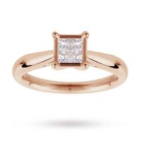 Princess Cut 0.25 Carat Total Weight Diamond Cluster Ring Set in 9 Carat Rose Gold - Ring Size K