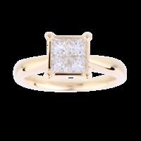 Princess Cut 0.75 Carat Total Weight Invisible Set Diamond Ring Set in 18 Carat Yellow Gold - Ring Size J