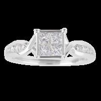 Princess Cut 0.75 Carat Total Weight Diamond Cluster Ring with Diamond Set Shoulders in 18 Carat White Gold - Ring Size J