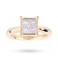 Princess Cut 1.00 Carat Total Weight Invisible Set Diamond Ring Set in 18 Carat Yellow Gold - Ring Size K