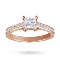 Princess Cut 0.65 Total Carat Weight Solitaire Diamond Ring with Diamond Set Shoulders in 18 Carat Rose Gold - Ring Size P