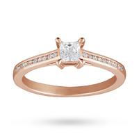 Princess Cut 0.45 Total Carat Weight Solitaire Diamond Ring with Diamond Set Shoulders in 18 Carat Rose Gold - Ring Size P